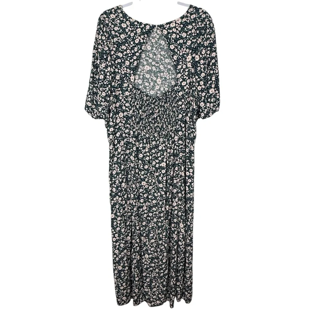 Old Navy Floral Puff Sleeve Midi Dress Open Back Navy Green Size 4X - Picture 5 of 16
